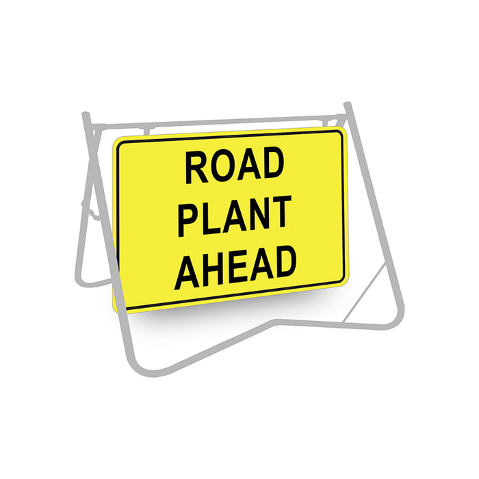 Road Plant Ahead, 900 x 600mm Metal, Class 1 Reflective, Swing Stand