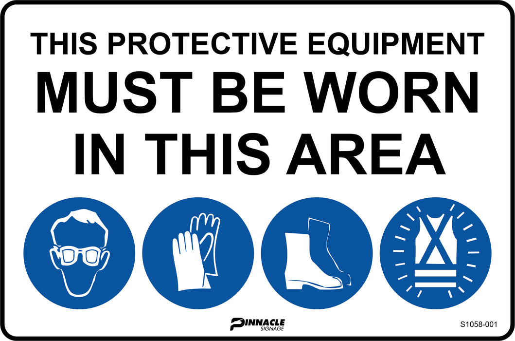 Combination Mandatory Sign, In This Area, Eye, Gloves, Footwear, Hi Vis