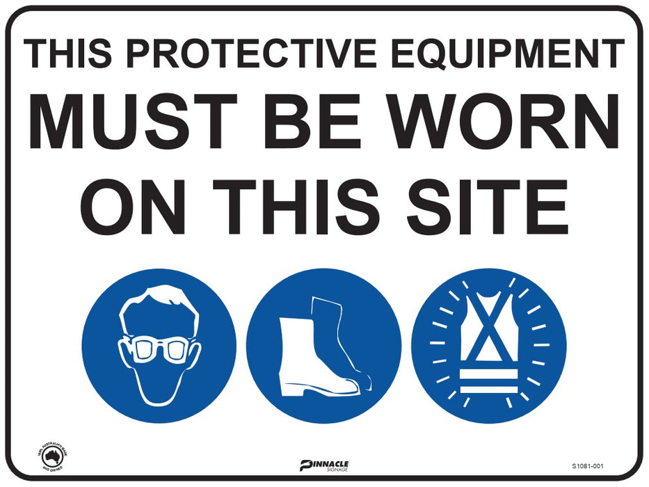 Combination Mandatory Sign, On This Site, Eye, Footwear, Hi Vis