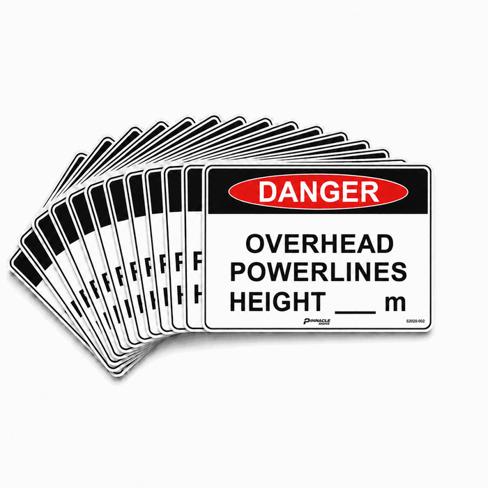 Danger Overhead Powerlines Height__m, 600 x 400mm Corflute, Pack/12