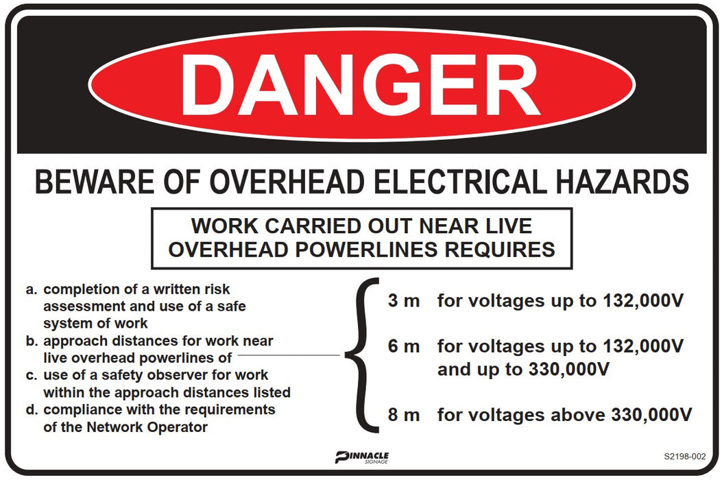 Hazard Beware Danger Beware Of Overhead Electrical Hazards — Pinnacle Signage
