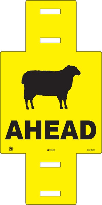 Sheep Ahead (Sheep Picto + Ahead Text), 600 x 600mm Corflute Guide Post Sign