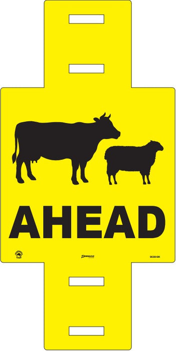 Stock Ahead (Sheep & Cattle Picto + Ahead Text), 600 x 600mm Corflute Guide Post Sign