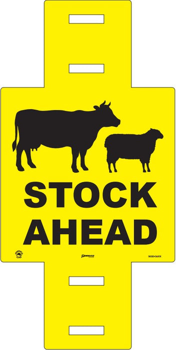 Stock Ahead (Sheep & Cattle Picto + Stock Ahead Text), 600 x 600mm Corflute Guide Post Sign