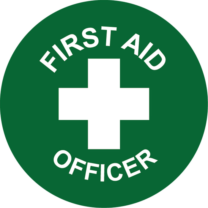 First Aid Officer, 50mm Round Hardhat Stickers, Pack/12