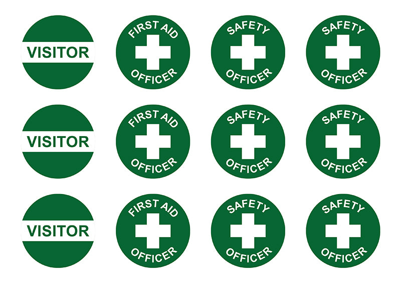 First Aid (Assorted), 50mm Round Hardhat Stickers, Pack/12