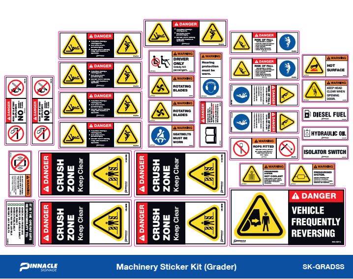 Grader Container Signage Machinery Sticker Kit Grader — Pinnacle Signage