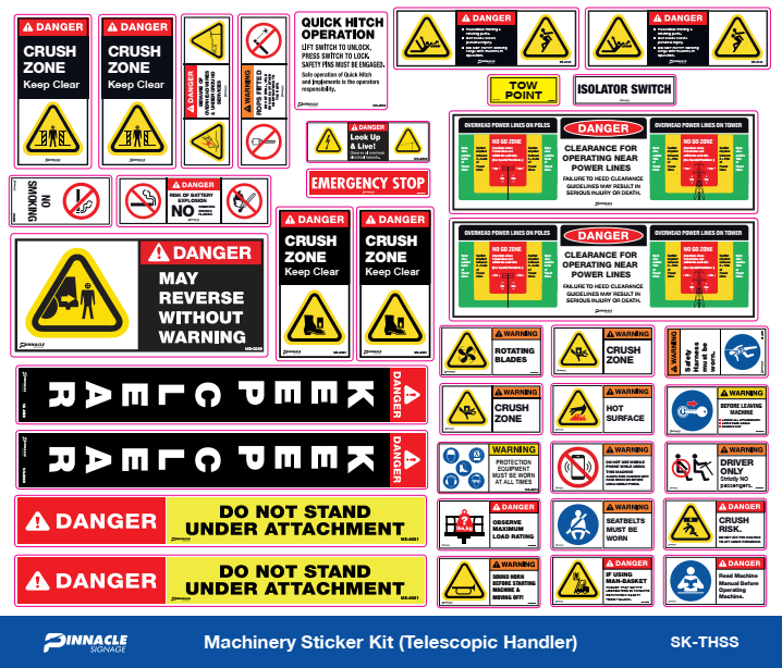 Warning Decals Telehandler Machinery Sticker Kit Telescopic Handler — Pinnacle Signage