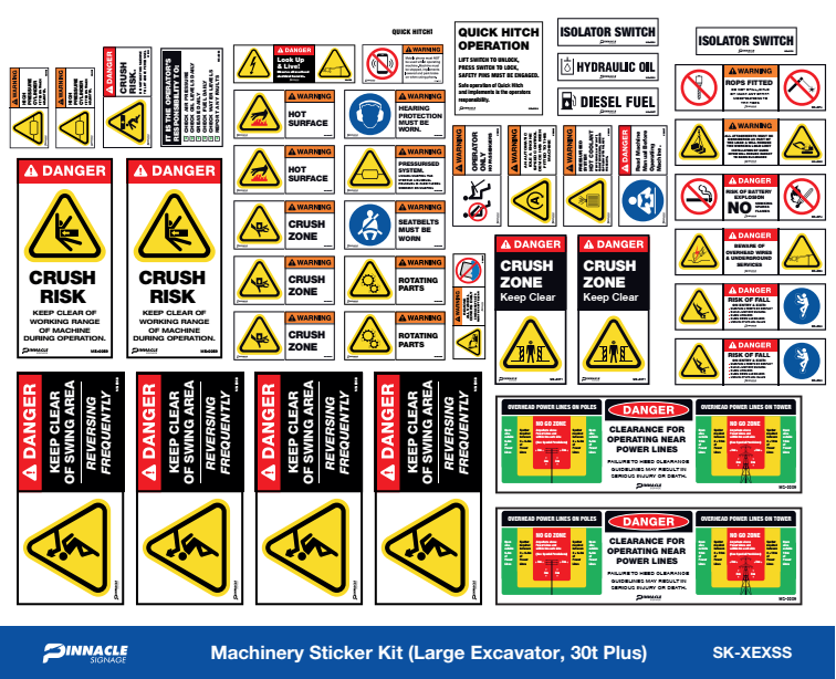 Machinery Sticker Kit, Large Excavator (25t Plus)