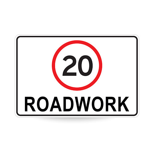 20 Roadwork (Speed Limit), 900 x 600mm Metal, Class 1 Reflective, Swing Stand