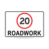 20 Roadwork (Speed Limit), 900 x 600mm Metal, Class 1 Reflective, Swing Stand