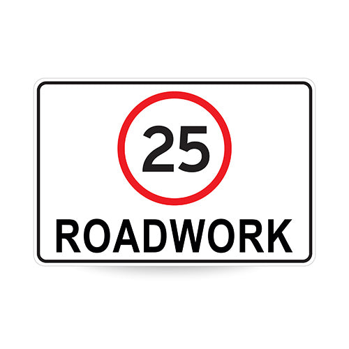 25 Roadwork (Speed Limit), 900 x 600mm Metal, Class 1 Reflective, Swing Stand