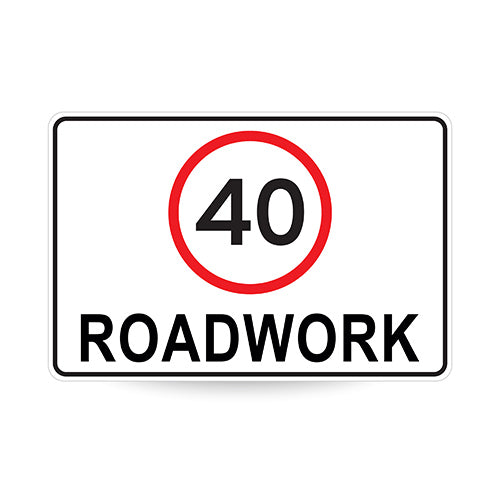 40 Roadwork (Speed Limit), 900 x 600mm Metal, Class 1 Reflective, Swing Stand