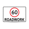 60 Roadwork (Speed Limit), 900 x 600mm Metal, Class 1 Reflective, Swing Stand