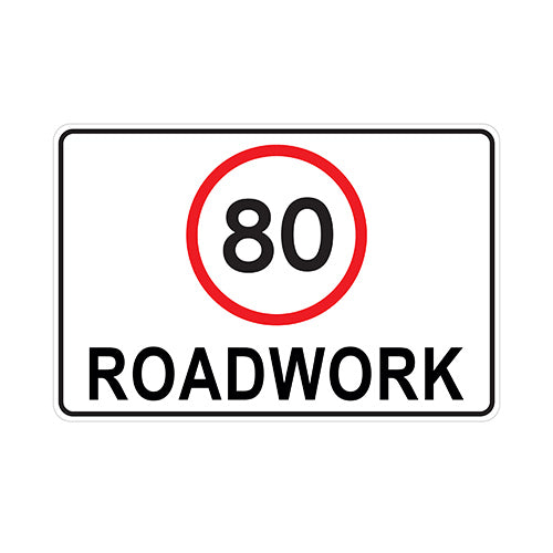 80 Roadwork (Speed Limit), 900 x 600mm Metal, Class 1 Reflective, Swing Stand