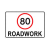 80 Roadwork (Speed Limit), 900 x 600mm Metal, Class 1 Reflective, Swing Stand