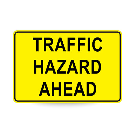 Traffic Hazard Ahead, 900 x 600mm Metal, Class 1 Reflective, Swing Stand