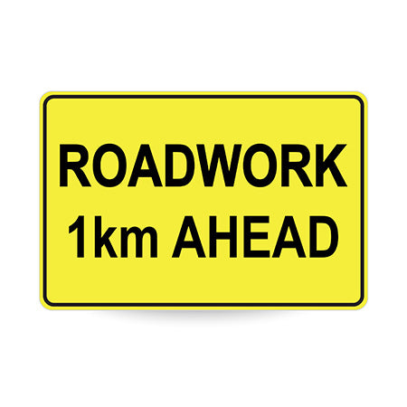 Roadwork 1km Ahead, 900 x 600mm Metal, Class 1 Reflective Swing Stand