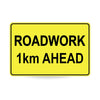 Roadwork 1km Ahead, 900 x 600mm Metal, Class 1 Reflective Swing Stand