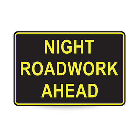 Night Roadwork Ahead, Night Use, 900 x 600mm Metal, Class 1 Reflective, Swing Stand