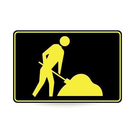 Symbolic Worker, Night Use, 900 x 600mm Metal, Class 1 Reflective, Swing Stand