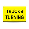 Trucks Turning (Text), 900 x 600mm Metal, Class 1 Reflective, Swing Stand