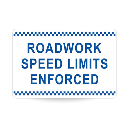 Roadwork Speed Limits Enforced, 900 x 600mm Metal, Class 1 Reflective, Swing Stand