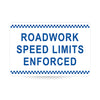 Roadwork Speed Limits Enforced, 900 x 600mm Metal, Class 1 Reflective, Swing Stand
