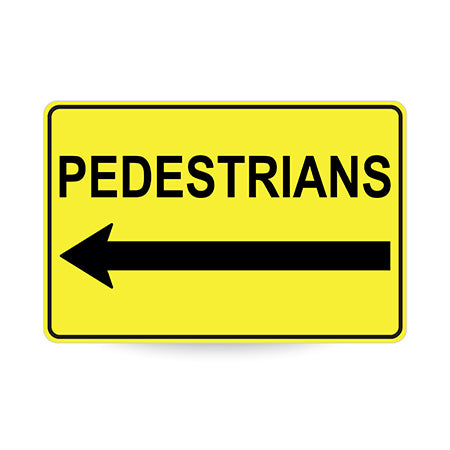 Pedestrians (Arrow Left), 900 x 600mm Metal, Class 1 Reflective, Swing Stand
