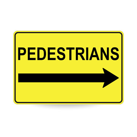 Pedestrians (Arrow Right), 900 x 600mm Metal, Class 1 Reflective, Swing Stand