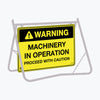Warning Machinery In Operation, 900 x 600mm Metal, Class 1 Reflective, Swing Stand
