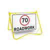 70 Roadwork (Speed Limit), 900 x 600mm Metal, Class 1 Reflective, Swing Stand