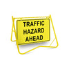 Traffic Hazard Ahead, 900 x 600mm Metal, Class 1 Reflective, Swing Stand