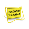 Roadwork 1km Ahead, 900 x 600mm Metal, Class 1 Reflective Swing Stand