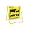 Stock Ahead (Sheep & Cattle Picto + Ahead Text), 600 x 600mm Metal, Class 1 Reflective, Swing Stand