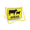 Stock Ahead (Sheep & Cattle Picto + Ahead Text), 900 x 600mm Metal, Class 1 Reflective, Swing Stand