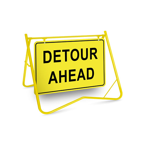Detour Ahead, 900 x 600mm Metal, Class 1 Reflective, Swing Stand