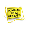 Powerline Works In Progress (Text), 900 x 600mm Metal, Class 1 Reflective, Swing Stand