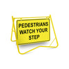 Pedestrians Watch Your Step, 900 x 600mm Metal, Class 1 Reflective, Swing Stand