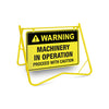 Warning Machinery In Operation, 900 x 600mm Metal, Class 1 Reflective, Swing Stand