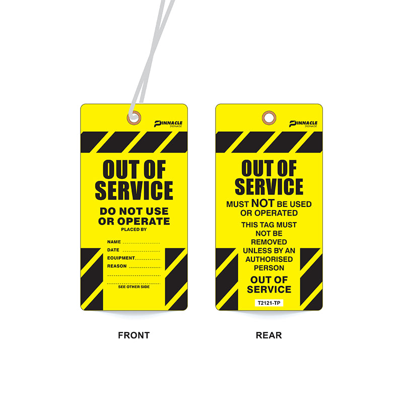 Out Of Service Tag, 75 x 145mm Water & Tear Proof, Eyelet & String, Pa ...