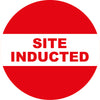 Site Inducted, Red/White, 50mm Round Hardhat Stickers, Pack/12