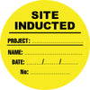 Site Inducted (Project, Name, Date, No), Black/Yellow, 50mm Round Hardhat Stickers, Pack/12