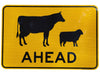 Stock Ahead Sign (Sheep & Cattle Picto + Ahead Text), 900 x 600mm, Class 1 Reflective, Aluminium