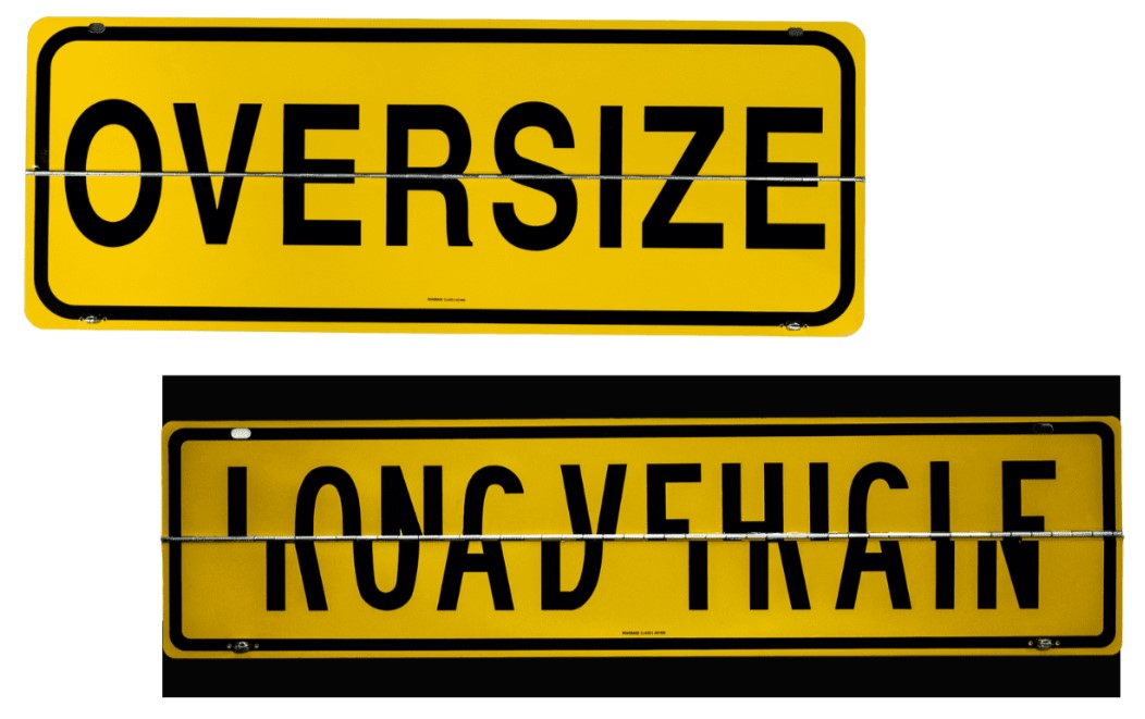 Long Vehicle/Road Train/Oversize Tri Flip Sign, 1200 x 450mm, Hinged, Class 2 Reflective Aluminium