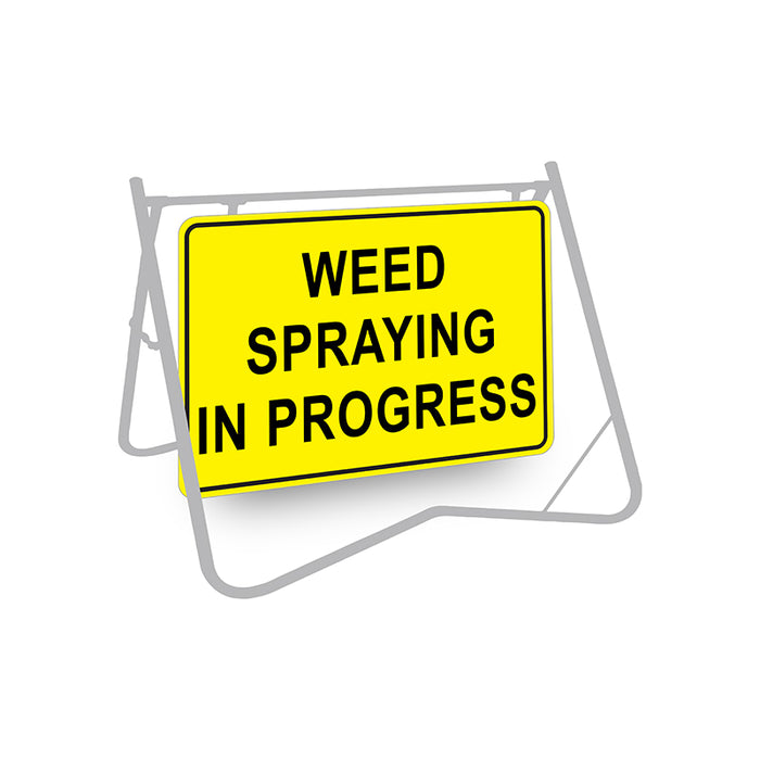 Weed Spraying in Progress (Text), 900 x 600mm Metal, Class 1 Reflective, Swing Stand