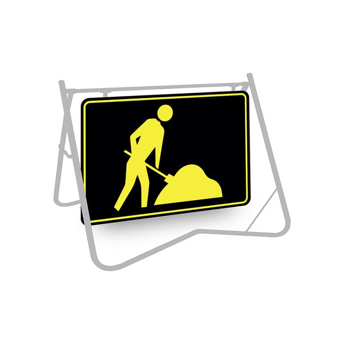 Symbolic Worker, Night Use, 900 x 600mm Metal, Class 1 Reflective, Swing Stand