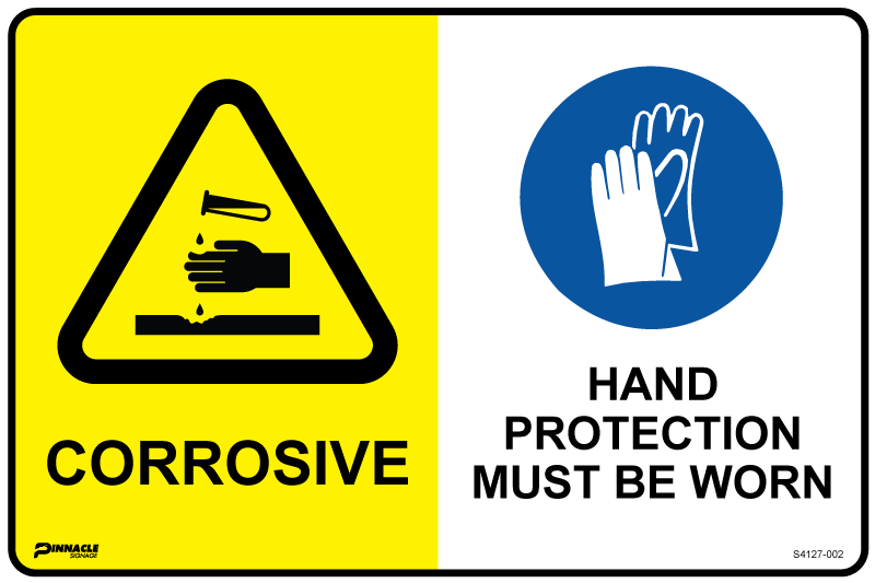 Multi Sign - Corrosive/Hand Protection Must Be Worn