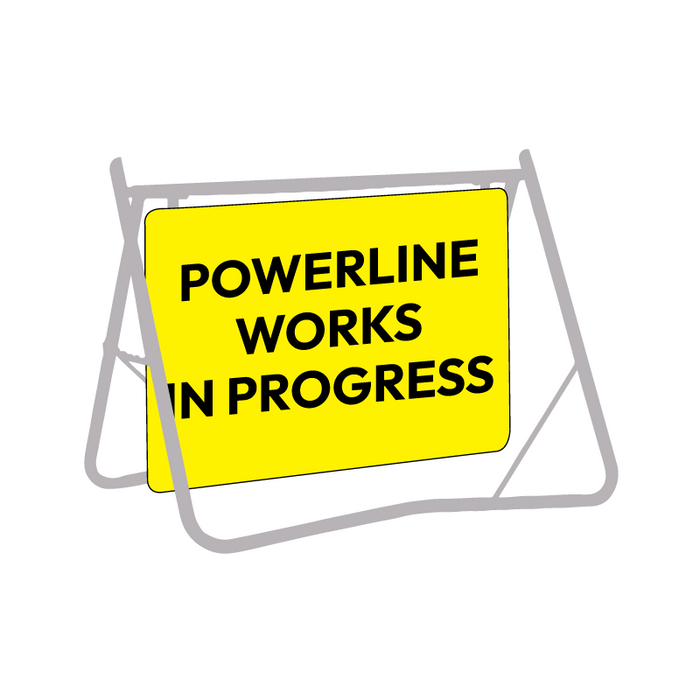 Powerline Works In Progress (Text), 900 x 600mm Metal, Class 1 Reflective, Swing Stand