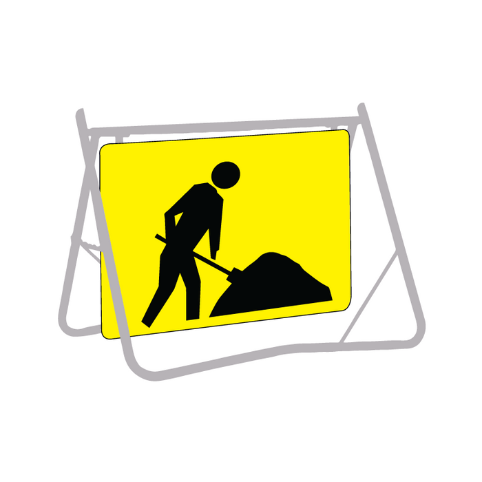 Symbolic Worker Sign, 900 x 600mm Metal, Class 1 Yellow Reflective, Swing Stand